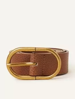 image of Accessorize Antique Effect Gold Buckle Belt, Brown, Size L, Women