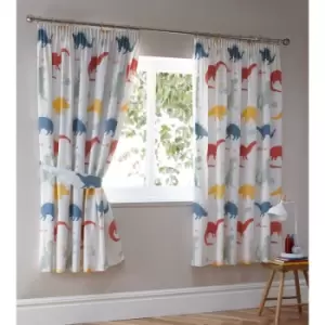 image of Portfolio Home Dino Block Print Pencil Pleat Curtains Multi 66x72 - Multi