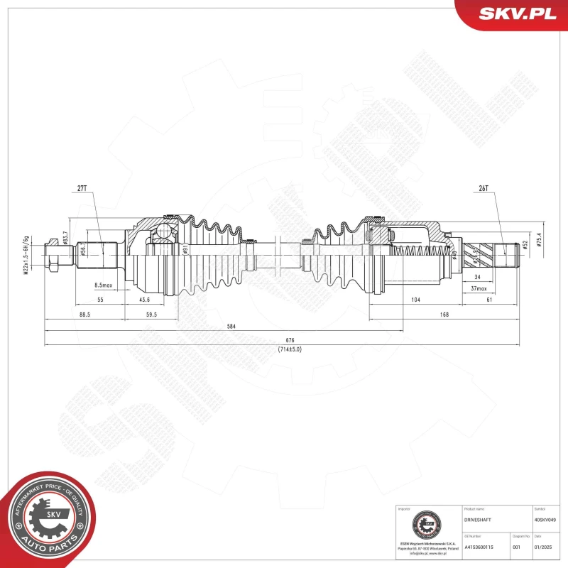 Image of ESEN SKV Drive shaft ESEN SKV 40SKV049