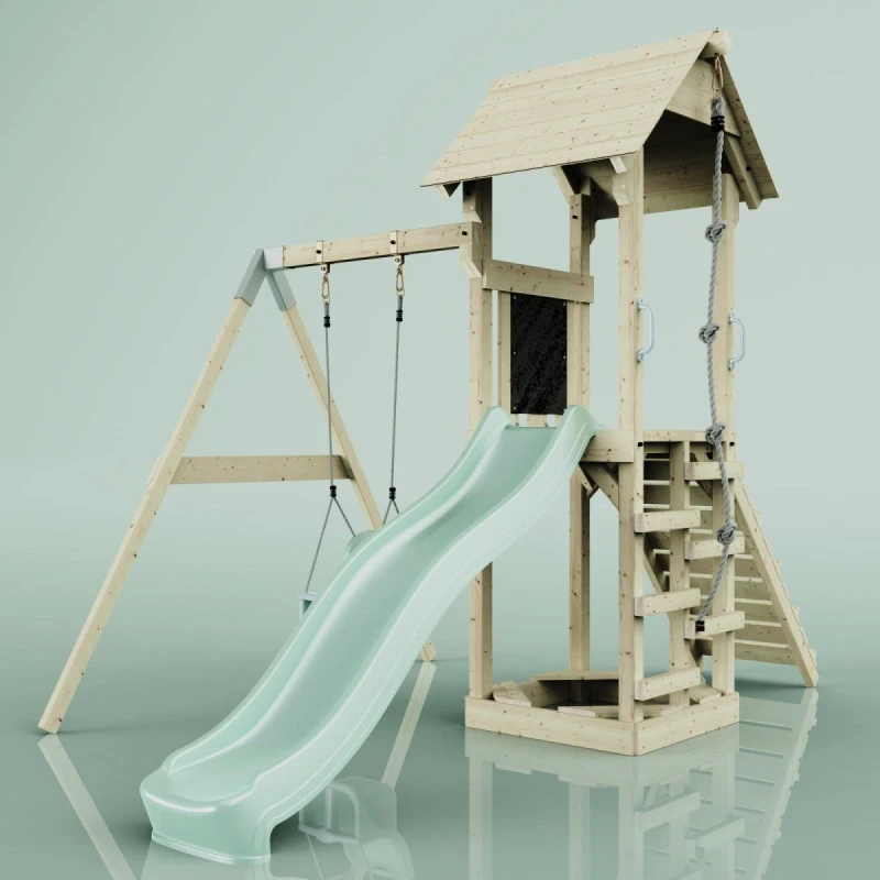 Image of OutdoorToys PolarPlay Tower Kids Wooden Climbing Frame - Swing Helka Sage in Beige Beige Unisex