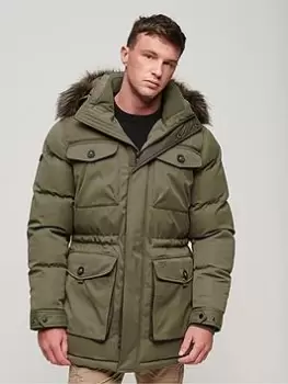 Image of Superdry Padded Chinook Faux Fur Parka - Khaki, Size S, Men