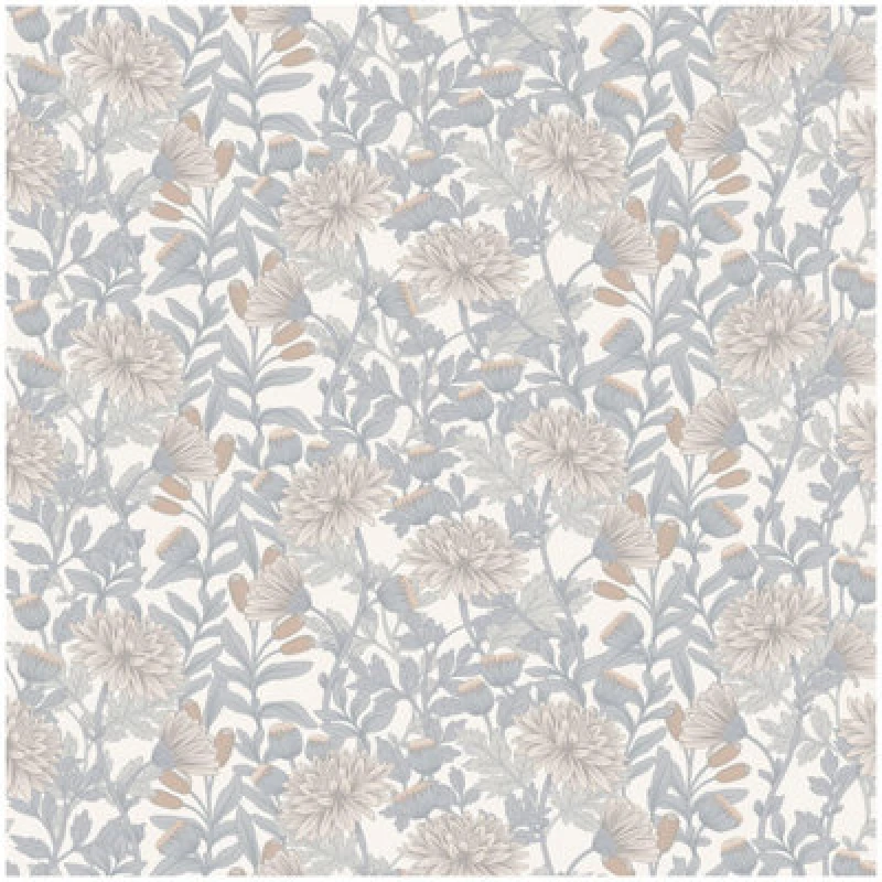 Image of Martha Floral Wallpaper Blue Cream Muriva Botanical Natural Feature Wall