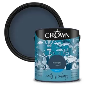 image of Crown Matt Emulsion Paint Midnight Navy - 2.5 litres