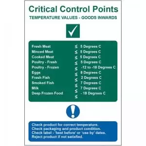 Image of ‘C.C.P Temperature Values - Goods Inwards’ Sign;