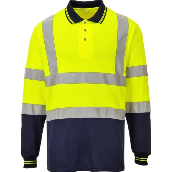 Portwest Mens Hi Vis Long Sleeved Polo Shirt Yellow / Navy 2XL