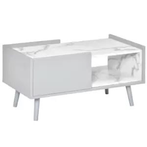Image of Two-Tone Coffee Table Marble Effect w/ Storage Wood Legs Home Furniture