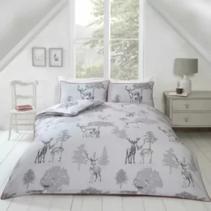 Image of Sherwood Woodland Deer Grey Double Reversible Duvet Cover Sets Piped Edge Bedding Set