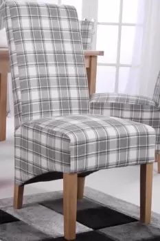 Image of Set Of 2 Cappucino Check Herringbone Dining Chairs With Solid Wooden Legs