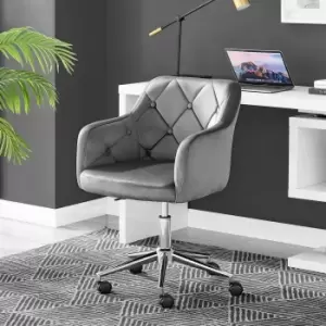 image of Barnaby Dark Grey Diamond Pinned Velvet Bedroom Vanity Office Study Gaming Tub Chair