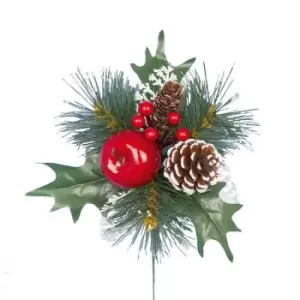 image of Premier Frosted Pine Cone & Apple Pick Christmas Decoration (One Size) (Green/Red/Brown) - Green/Red/Brown