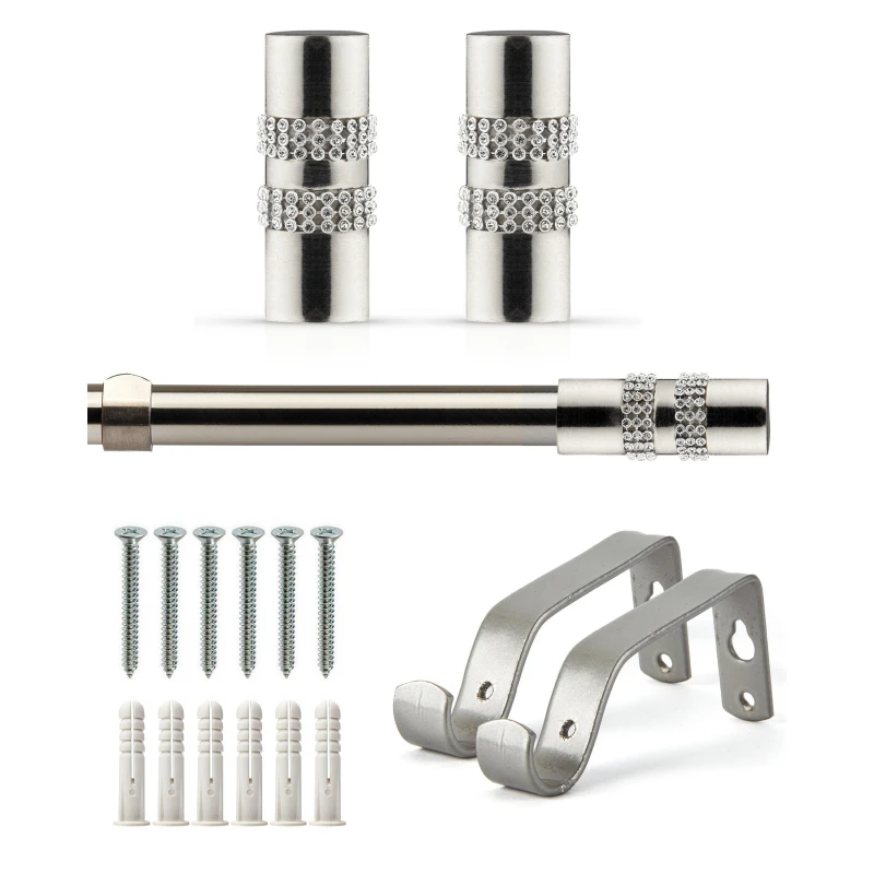 Image of Emma Barclay Curtain Pole Extendable Diamante Brushed Silver unisex 120-210cm