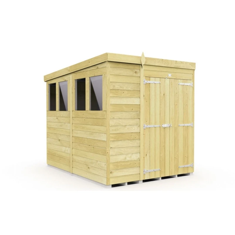 Image of Buttercup Farm 6 x 8 Feet Pent Shed - Double Door W/ Windows - L231 x W185 x H201cm in Brown Brown Unisex