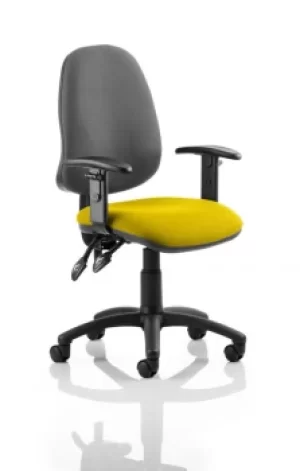 Image of Eclipse II Lever Task Operator Chair Black Back Bespoke Seat With Height Adjustable Arms In Yellow