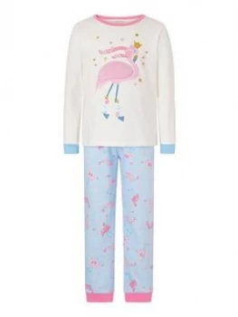 Monsoon Girls Flamingo Jersey Pyjama Set - Ivory, Size 11-12 Years, Women