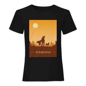 Image of Star Wars: The Mandalorian Womens/Ladies Retro Style Poster Boyfriend T-Shirt (L) (Black)