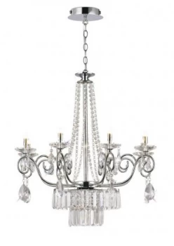 image of Ceiling Pendant Chandelier 8 Light G9 Polished Chrome, Crystal