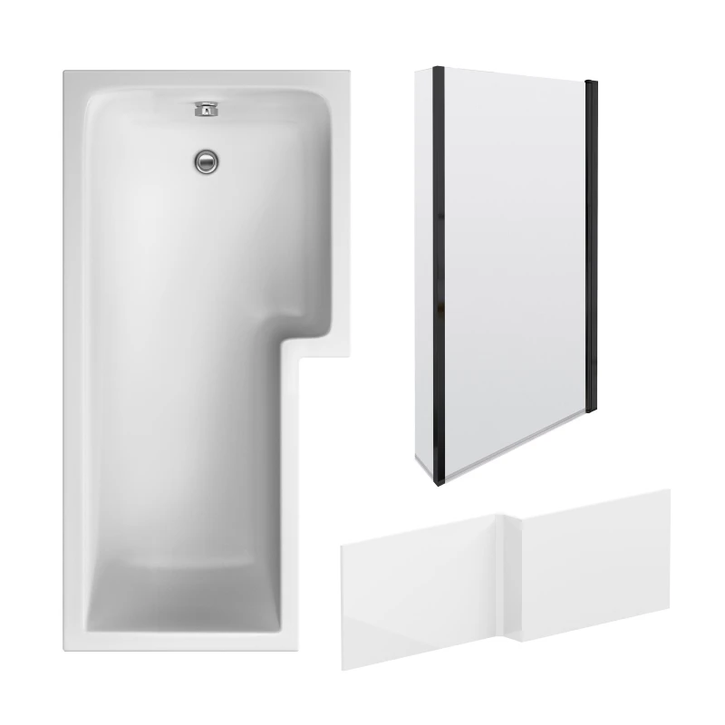 Image of Balterley Bathtub Front Panel with Bath Screen Black Profile Black