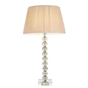 image of Adelie & Freya Base & Shade Table Lamp Grey Green Tinted Crystal Glass & Oyster Silk