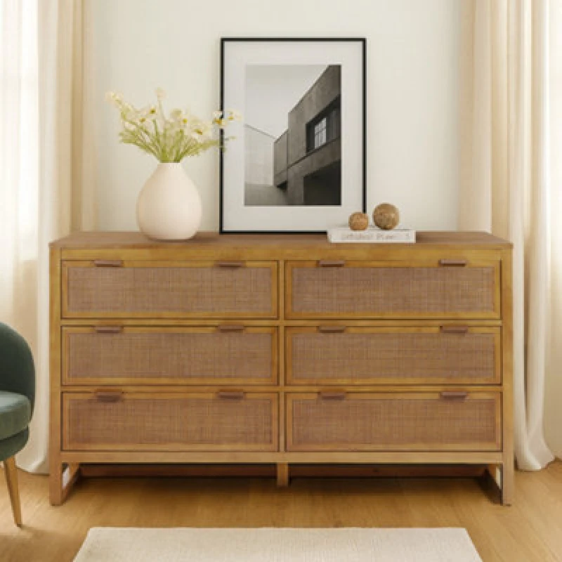 Image of Teamson Home Hatteras Chest Of Drawers 6 Drawer Bedroom Dresser, Natural