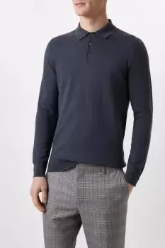 Image of Mens Cotton Rich Petrol Blue Knitted Polo Shirt