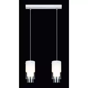 image of Netlighting Modern Hanging Pendant Chrome, White 2 Light with White Shade, E14