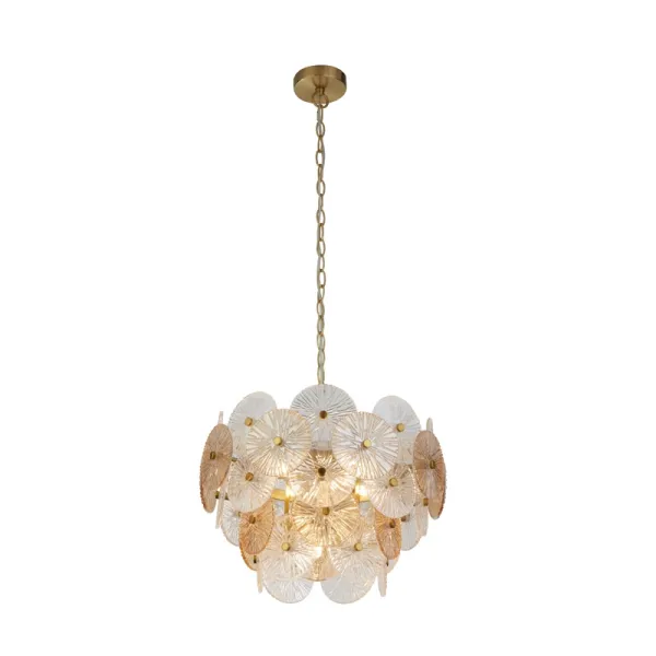 Image of Searchlight Wagon Wheel 5 Light Chandelier - Bronze with Amber Glass