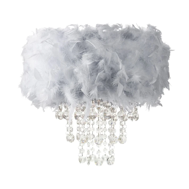 Image of Happy Homewares Feather Pendant Light Shade with Transparent Acrylic Droplets in Grey Grey Unisex