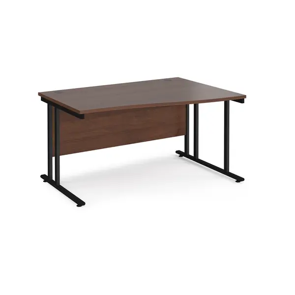 image of Maestro 25 Wave Desk Black Frame and Walnut Table Top - Right Hand - 1400mm