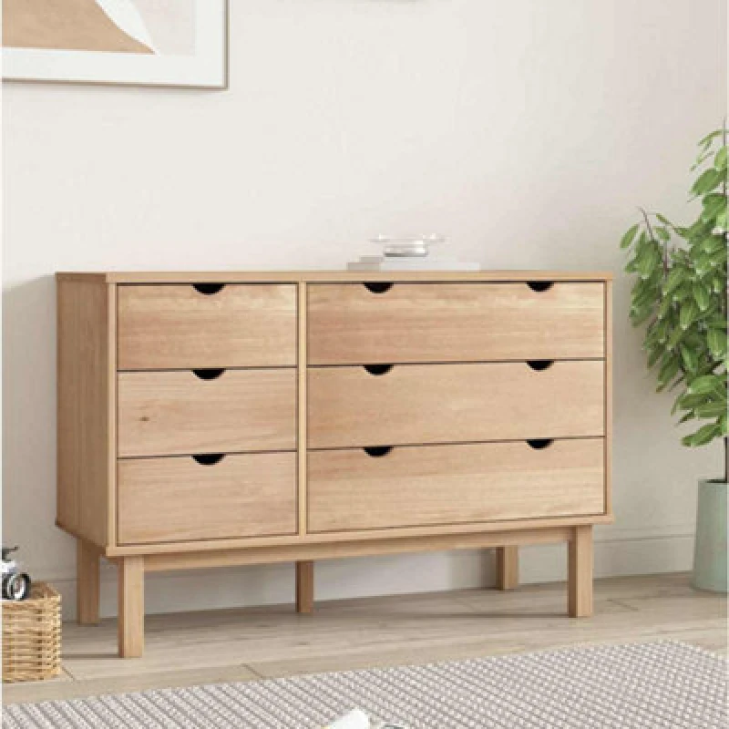 Image of Vidaxl Drawer Cabinet Otta 111X42X73.5Cm Solid Wood Pine, Brown 348585