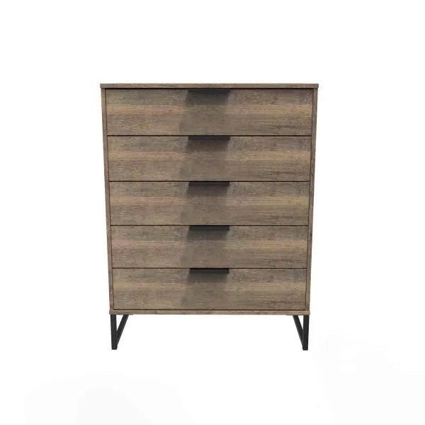 image of Welcome Furniture Ready Assembled Hong Kong G 5 Drawer Chest In Vintage Oak