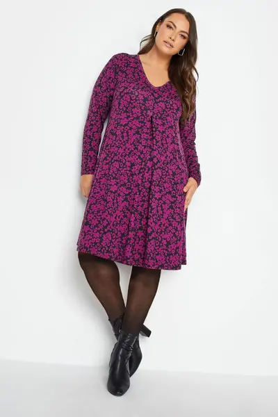 Image of Yours Printed Mini Dress Purple