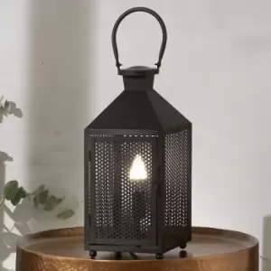 image of Matt Black Metal Punched Lantern Table Lamp