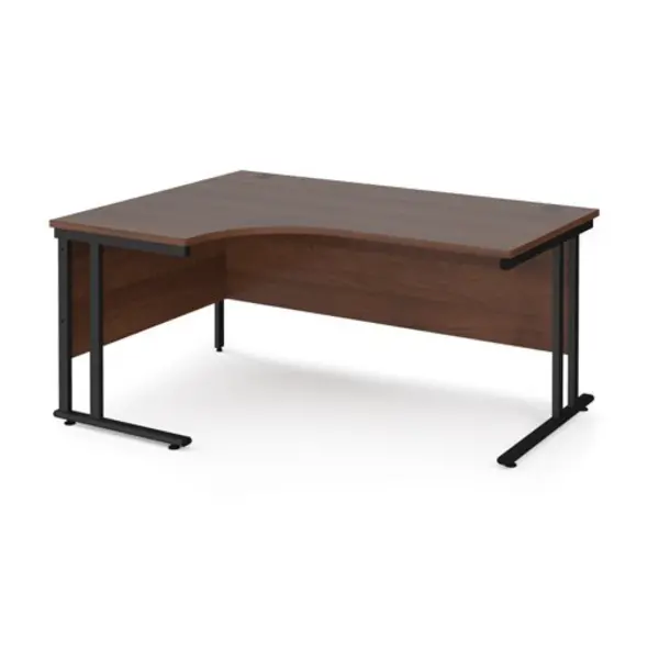 image of Office Desk Left Hand Corner Desk 1600mm Walnut Top With Black Frame 1200mm Depth Maestro 25 MC16ELKW