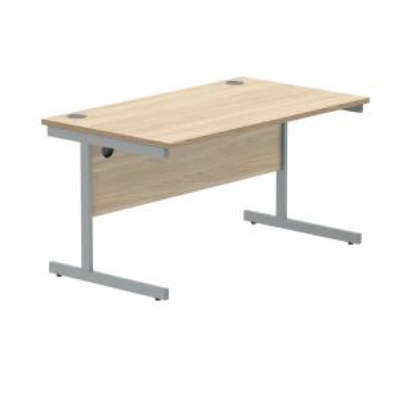 Image of Polaris Rectangular Single Upright Cantilever Desk 1400x800x730mm Canadian Oak/Silver KF821700