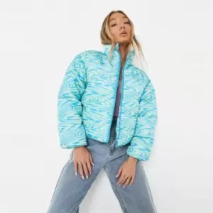 Missguided Swirl Print Puffer Jacket - Blue