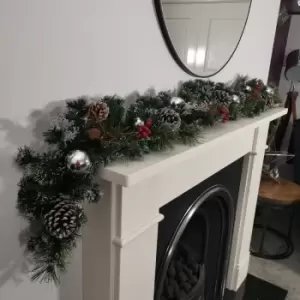 Image of Premier Decorations Ltd - Premier 180cm (6ft) Festive Silver Dressed Christmas Garland With Berries Pinecones And Silver Baubles