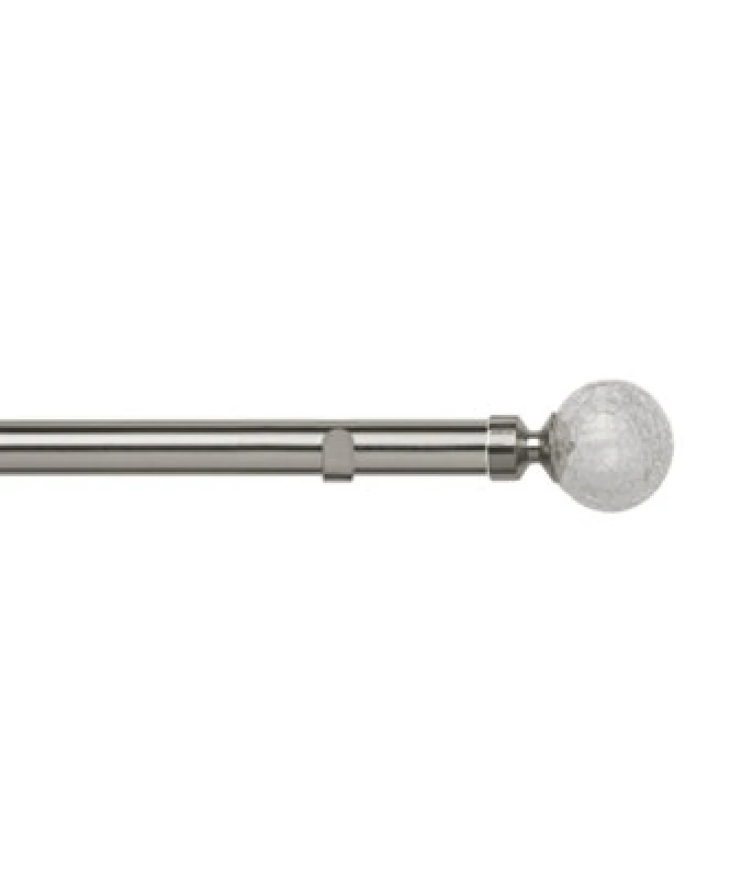 Image of Unknown 28mm Fixed Length Metal Eyelet Curtain Pole Set In Satin Silver - Crash Finial, 50Cm