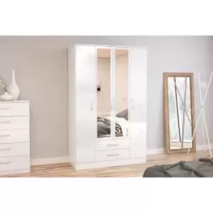 image of Birlea Lynx 4 Door 2 Drawer Wardrobe With Mirror White