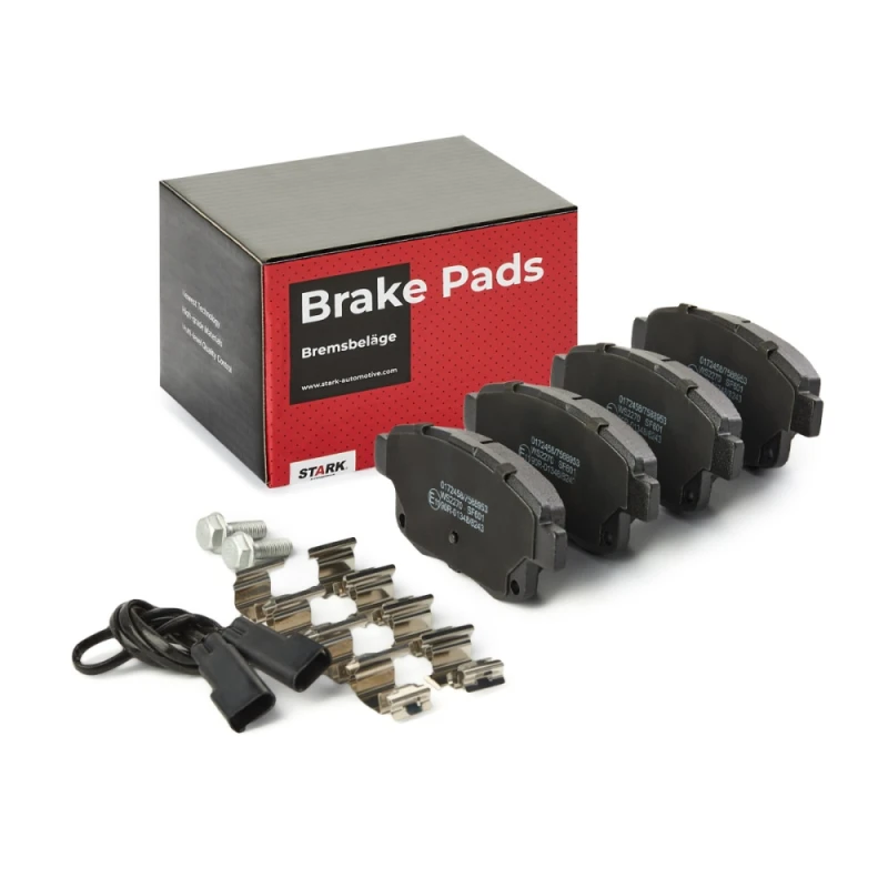 Image of STARK SKBP-0010268 Brake pad set Rear Axle, incl. wear warning contact, with accessories, with brake caliper screws Brake Pad Set,disc brake (402)