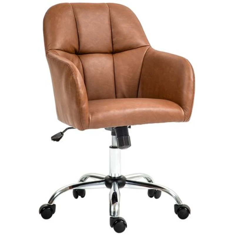 Image of HOMCOM Computer Grey Desk Chair with PU Leather - Swivel Wheels - Brown TJ Hughes 5061025070060