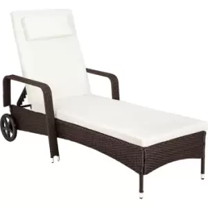 Image of Rattan garden sun lounger 6 step backrest - reclining sun lounger, garden lounge chair, sun chair - mixed brown - mixed brown