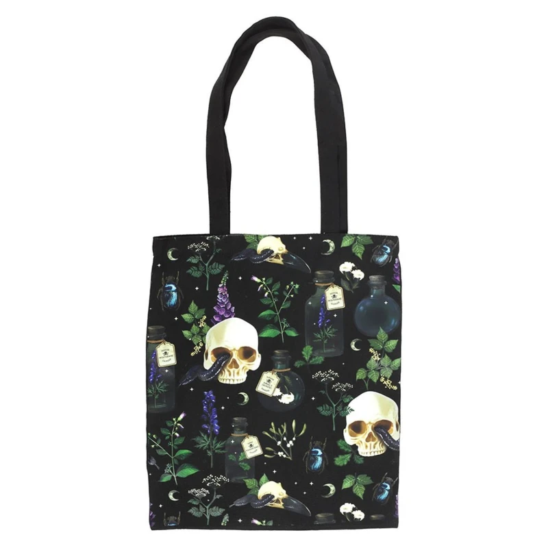 Image of Something Different Womens Venom & Vines Printed Polycotton Tote Bag in Black Female One Size
