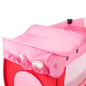 image of Tectake Travel Cot Dog 132X75X104cm With Changing Mat Play Bar & Carry Bag Pink