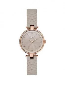 Image of Kate Spade New York Kate Spade Grey And Rose Gold Detail Dial Grey Leather Strap Ladies Watch