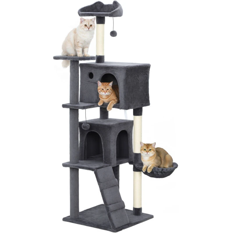 Image of Pawhut 160Cm Cat Tree Tower With Sisal Scratching Posts, Condos, Dark Grey