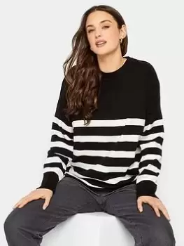 image of Long Tall Sally Stripe Drop Shoulder Knit, Black, Size 14-16, Women