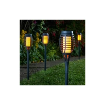 image of Smart Garden - 5 x Solar Powered Flame Effect BLACK Flaming Party Torch Garden Lanterns