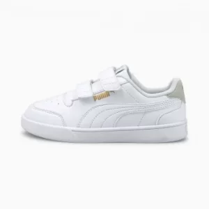 image of PUMA Shuffle Kids Trainers, White/Grey/Gold Size 10 Shoes