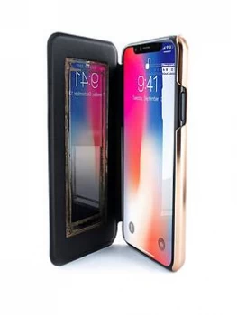 image of Ted Baker SHANNON Mirror Folio Case for iPhone X - Black/Rose Gold, Black, Women