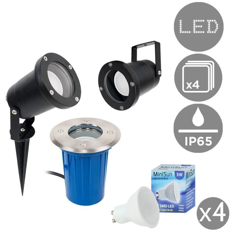 Image of ValueLights Berwick IP65 Set of 4 Silver Outdoor Light with 5w Bulbs Silver